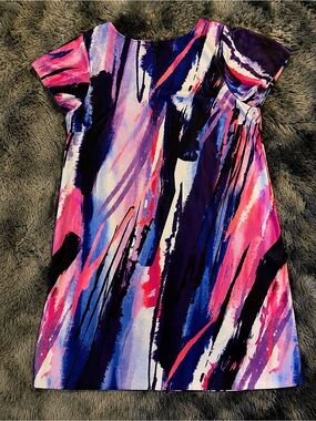 SD Collection Multicolor Abstract Shift Dress in Pink, Purple & Blue